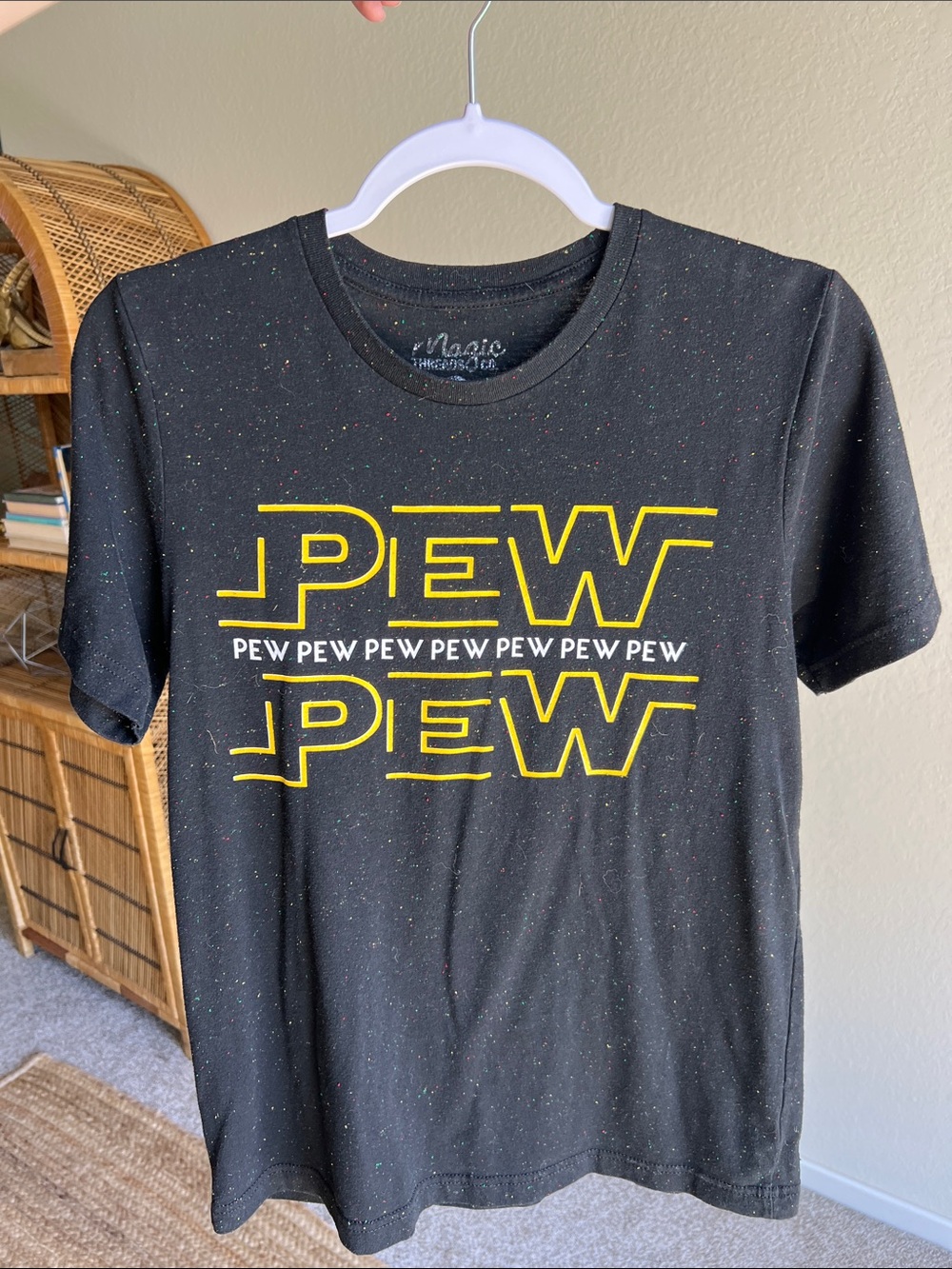 Pew Pew Graphic Tee in Black with Yellow Print